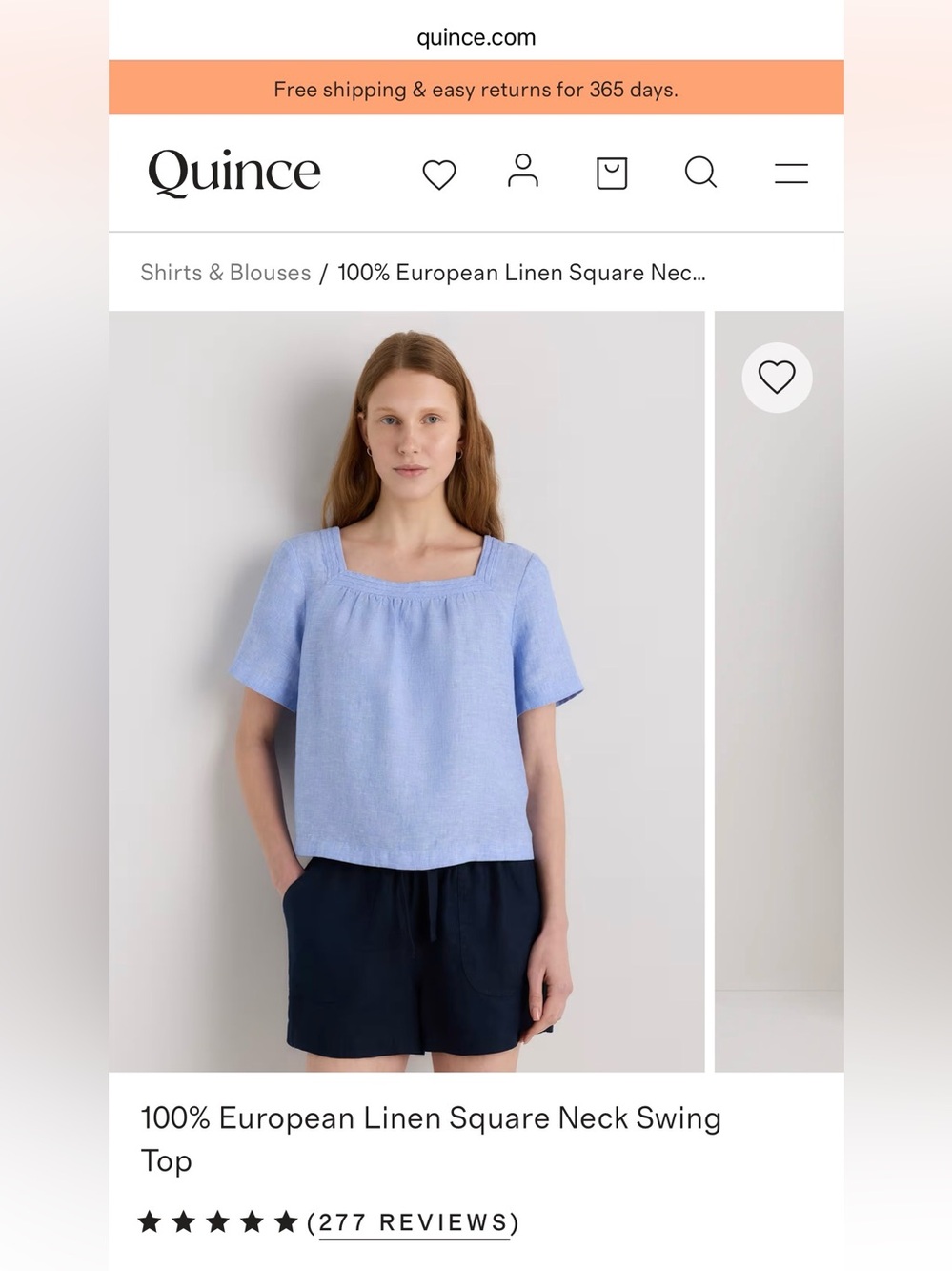 NWT! Quince 100% European Linen Square Neck Swing Top Size XS